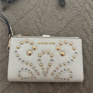 Michael Kors White Wallet with Gold Studs